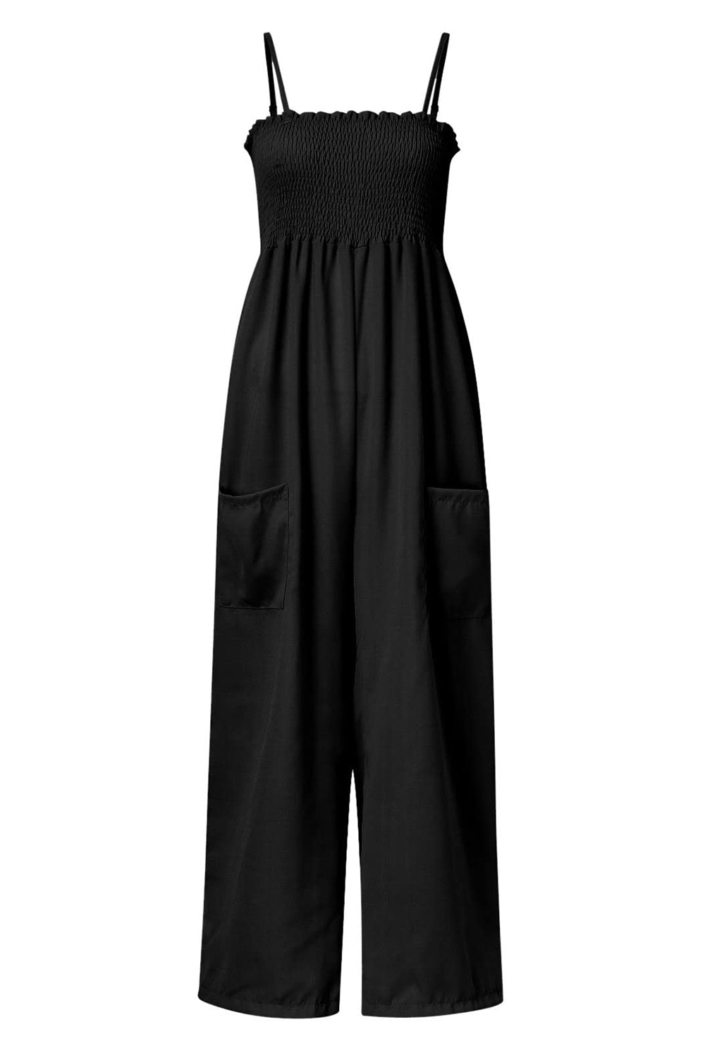 LIZAKOSHT  -  Smocked Spaghetti Strap Wide Leg Jumpsuit