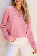 LIZAKOSHT  -  Daisy Notched Long Sleeve Sweater