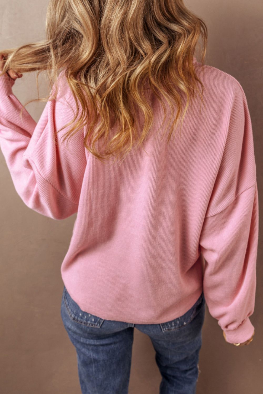 LIZAKOSHT  -  Pocketed Half Button Long Sleeve Sweatshirt