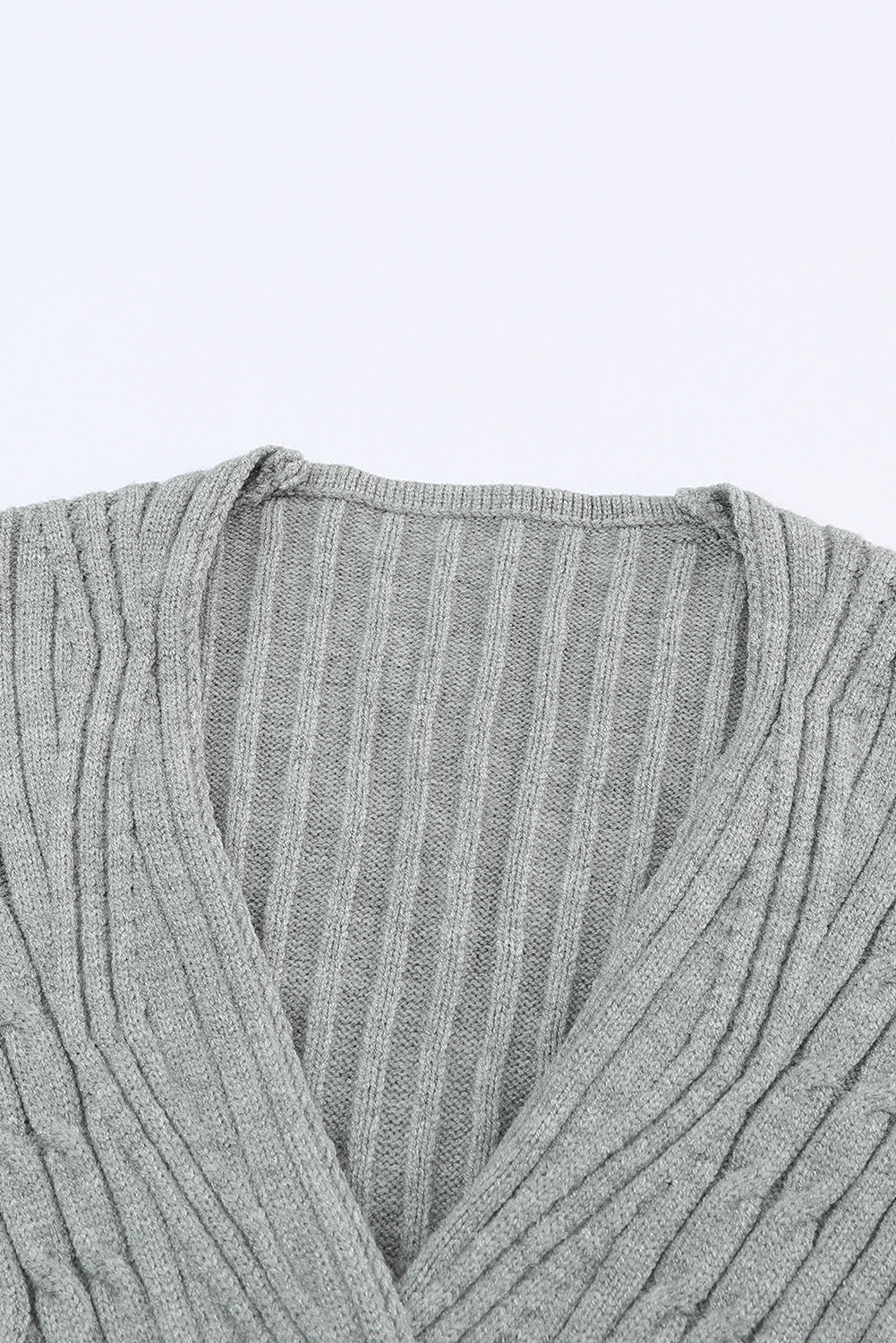 LIZAKOSHT  -  Cable-Knit Surplice Lantern Sleeve Sweater Dress