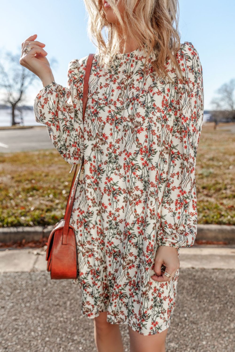 LIZAKOSHT  -  Floral Round Neck Long Sleeve Dress