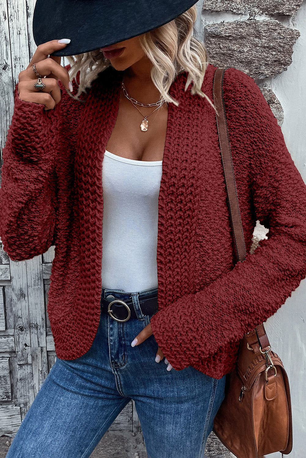 LIZAKOSHT  -  Solid Color Open Front Cardigan