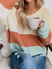 LIZAKOSHT  -  Color Block Round Neck Long Sleeve Sweater