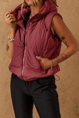 LIZAKOSHT  -  Drawstring Zip Up Hooded Vest Coat