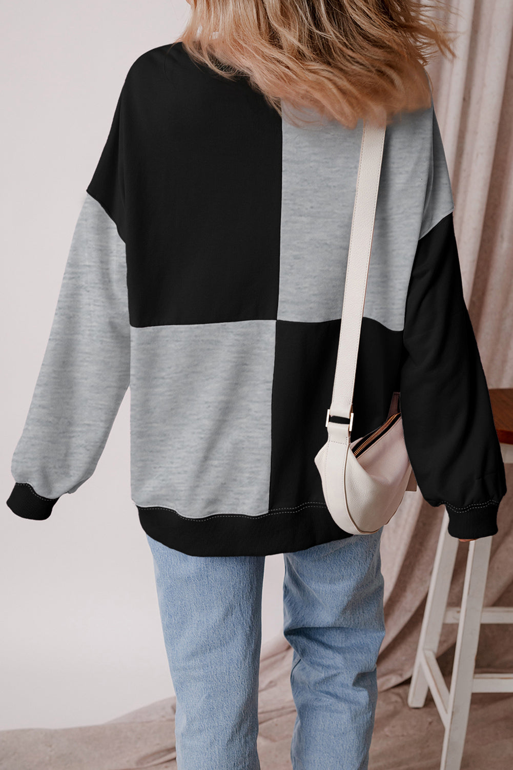 LIZAKOSHT  -  Color Block Half Button Long Sleeve Sweatshirt