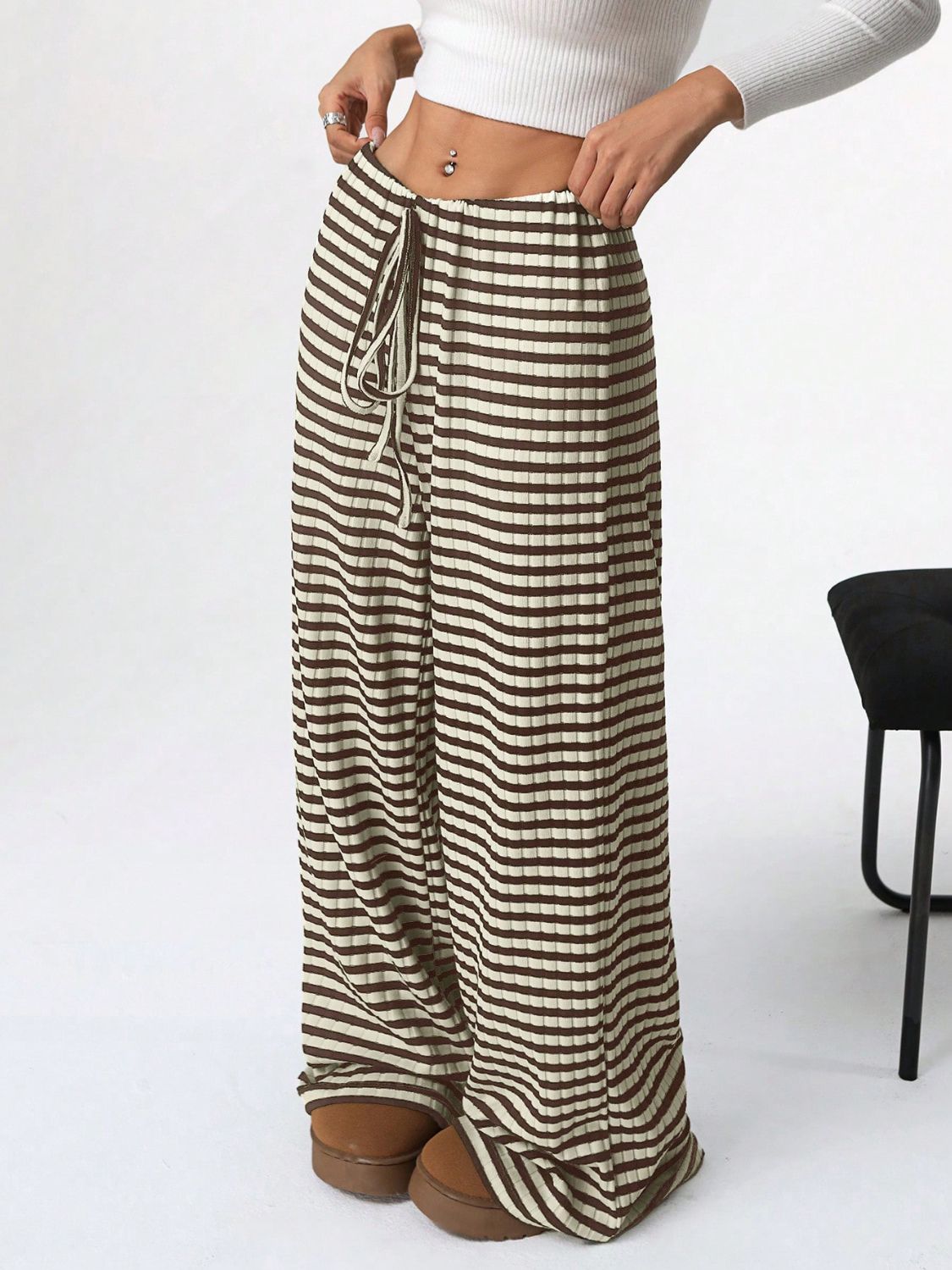 LIZAKOSHT  -  Tied Striped Wide Leg Pants