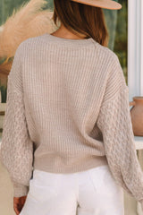 LIZAKOSHT  -  Cable-Knit Round Neck Dropped Shoulder Sweater