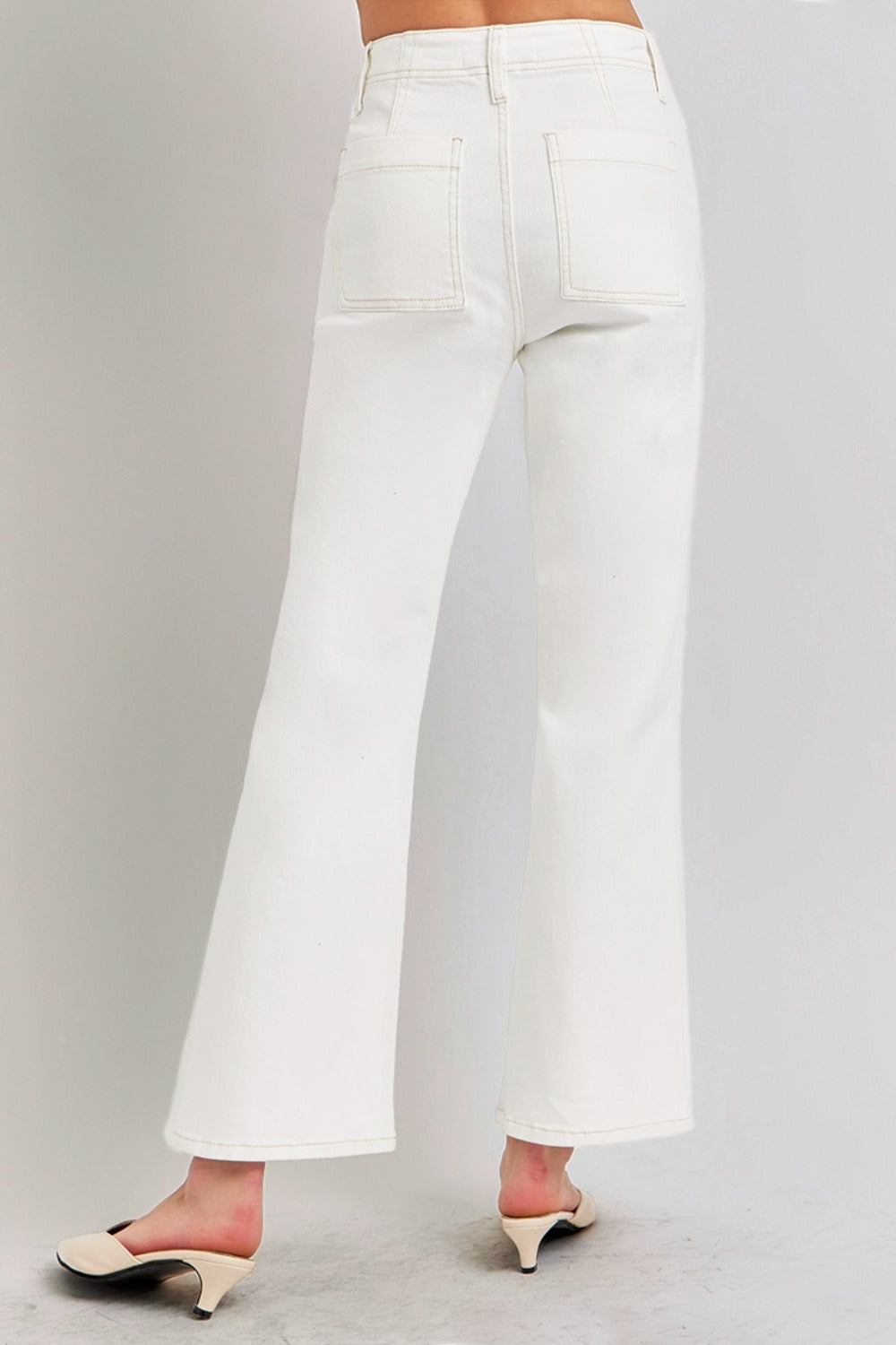 LIZAKOSHT  -  High Rise Ankle Flare Jeans with Patch Pockets