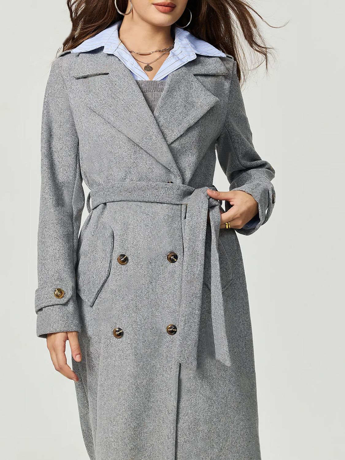 LIZAKOSHT  -  Collared Neck Long Sleeve Longline Coat
