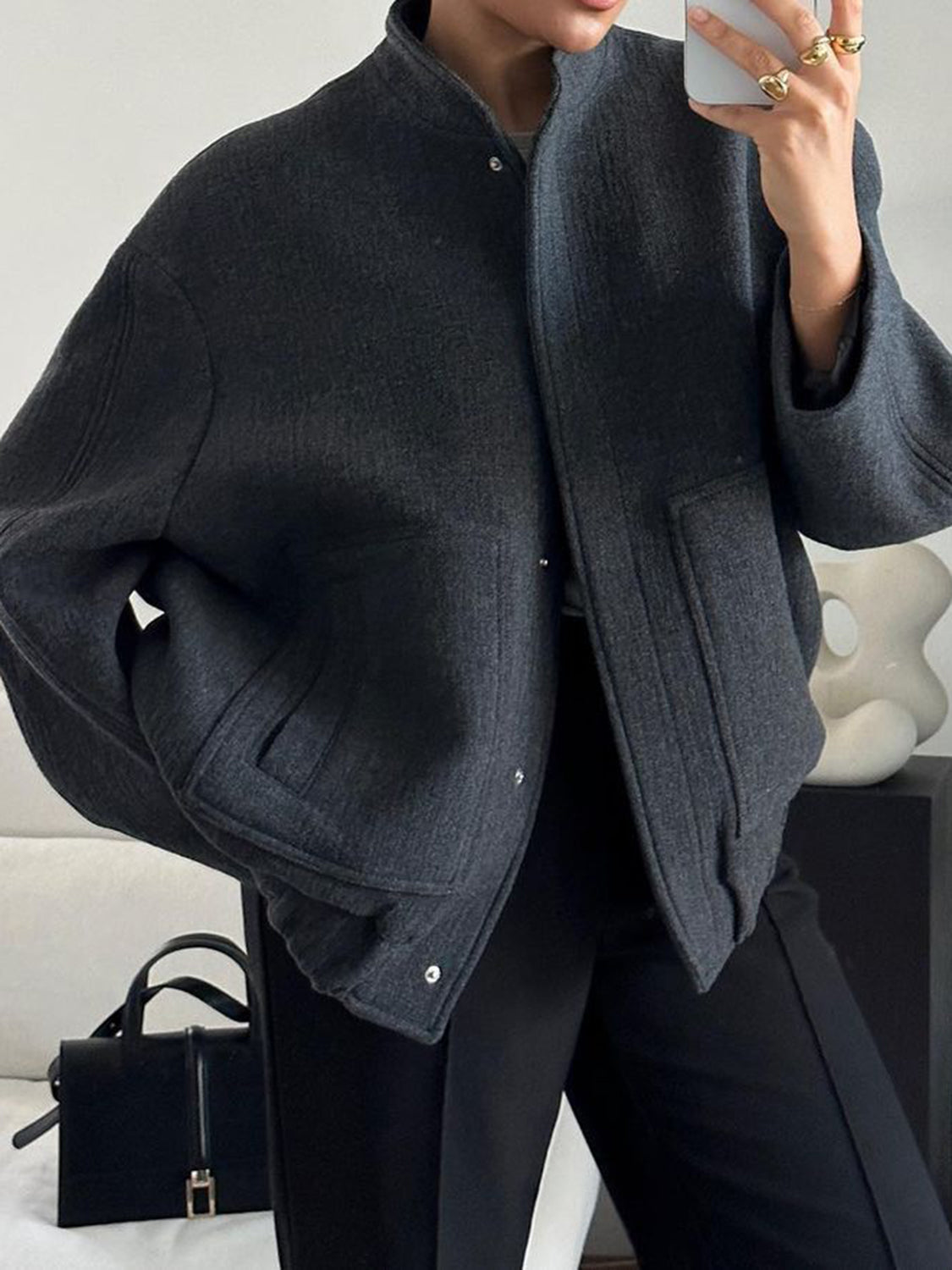LIZAKOSHT  -  Full Size Snap Down Drop Shoulder Jacket