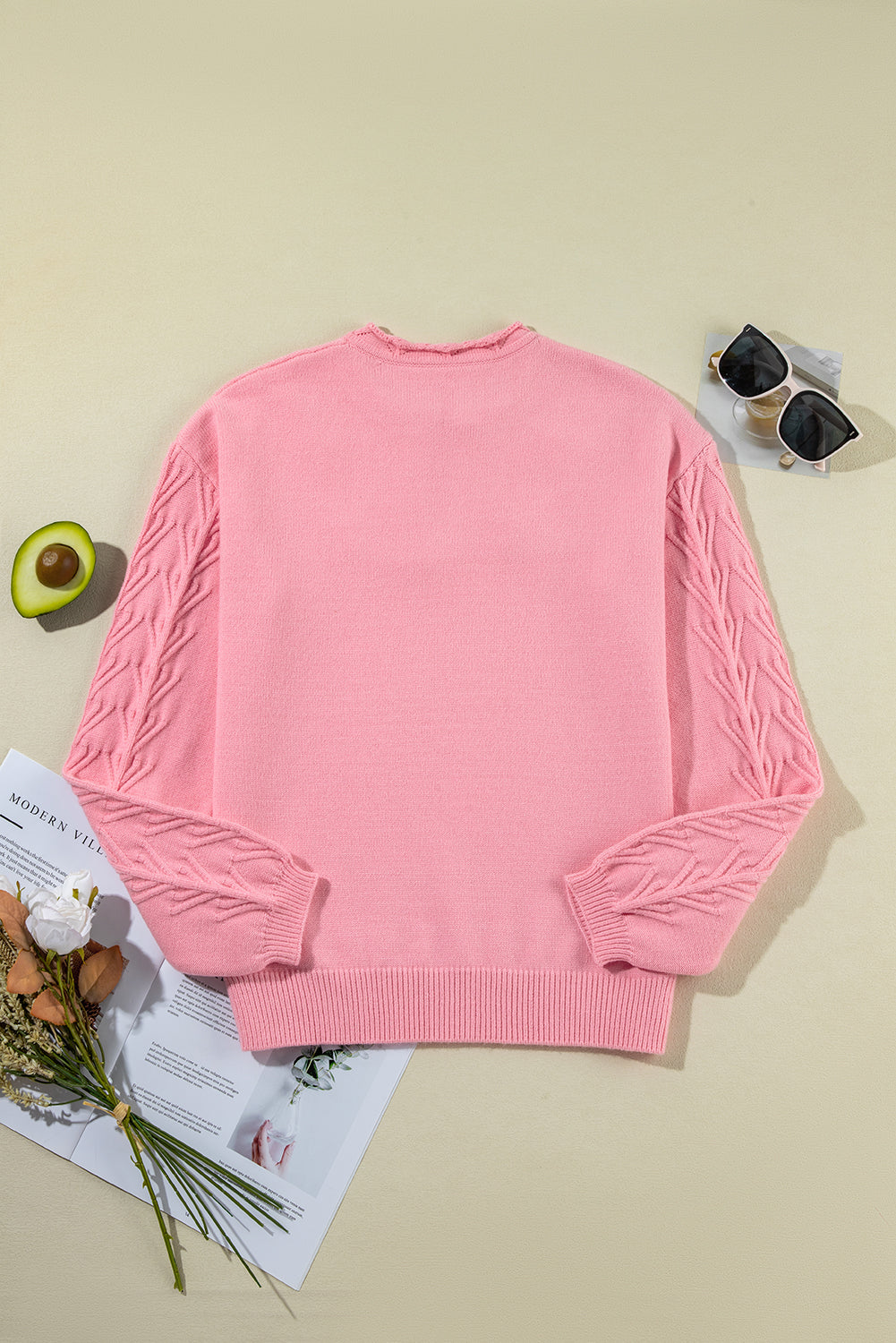 LIZAKOSHT  -  Daisy Notched Long Sleeve Sweater