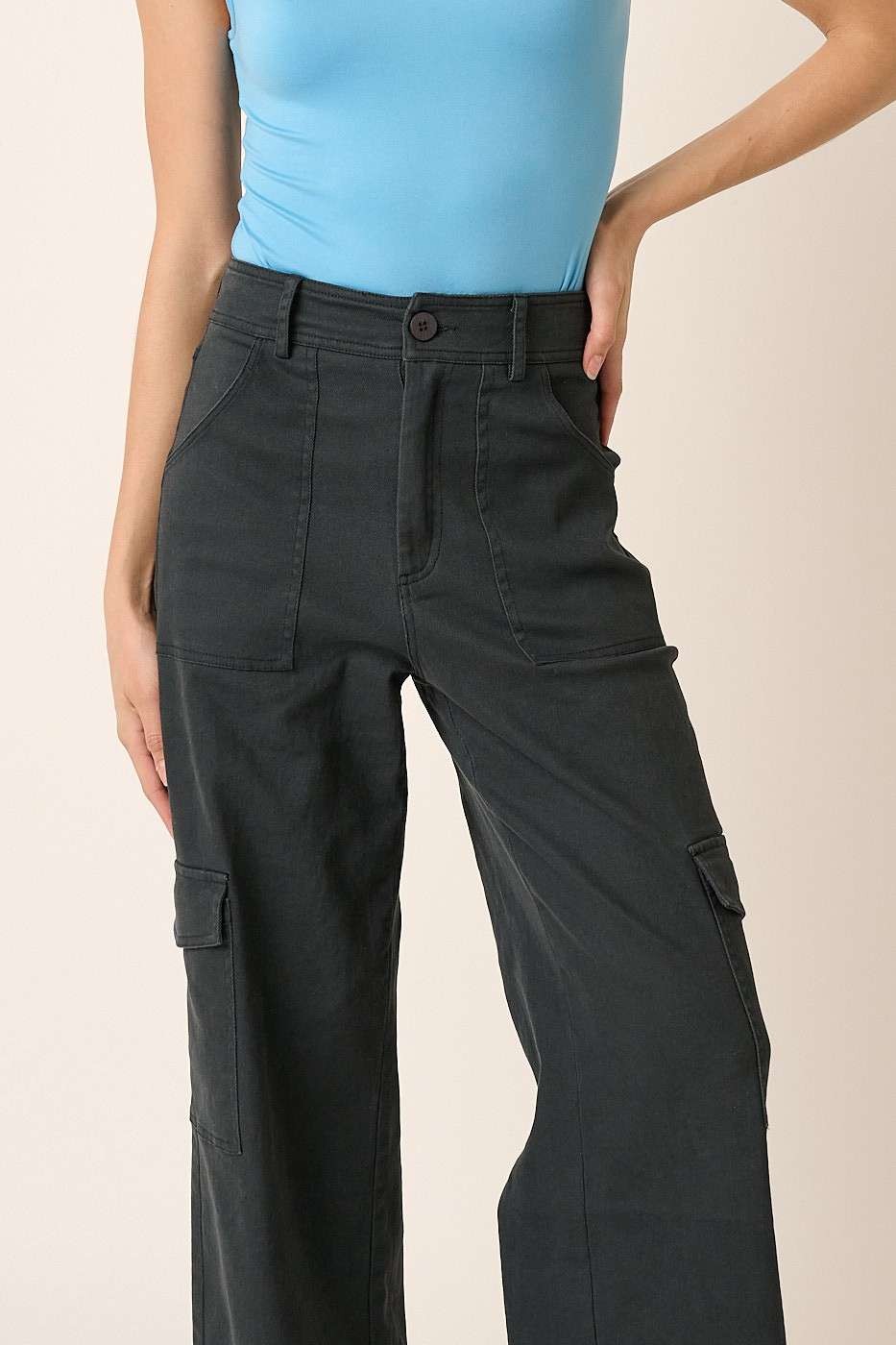 LIZAKOSHT  -  Mittoshop Wide Leg High Waist Pants with Cargo Pockets