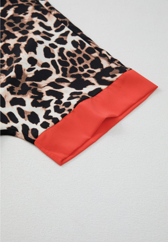 LIZAKOSHT  -  Contrast Trim Leopard Round Neck Top and Pants Lounge Set