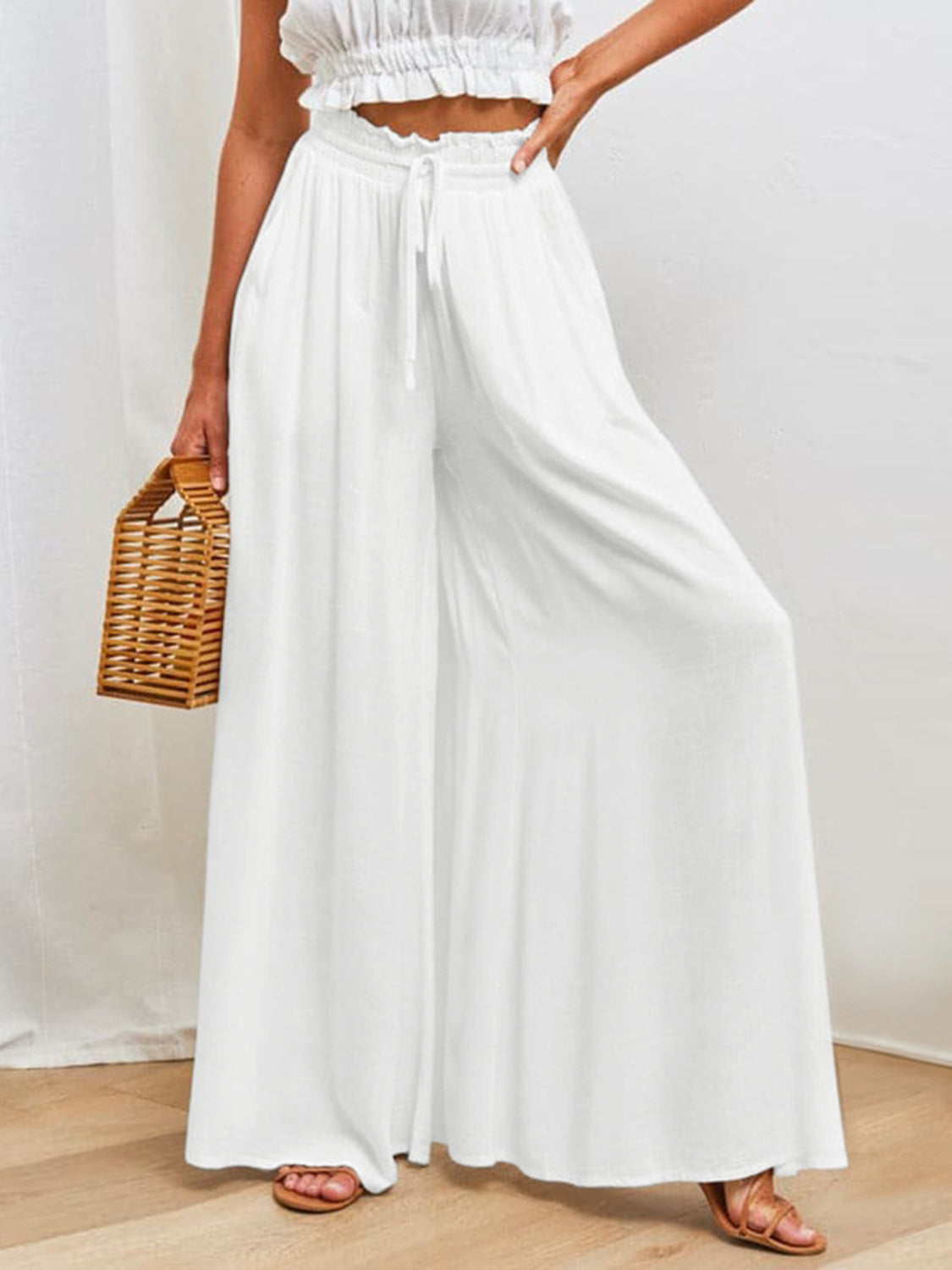 LIZAKOSHT  -  Drawstring Wide Leg Pants with Pockets