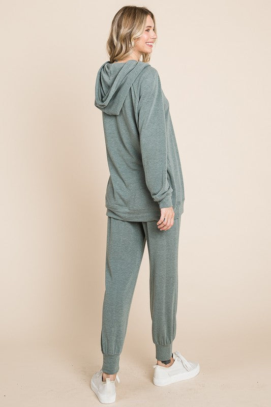 LIZAKOSHT  -  Super Lady Full Size Long Sleeve Hoodie and Tied Pants Set
