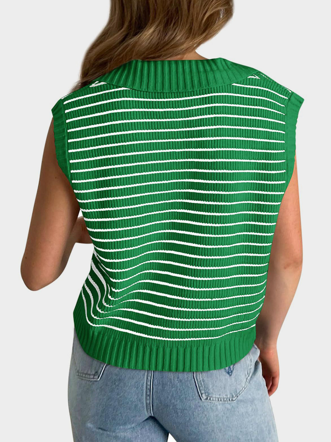 LIZAKOSHT  -  Mandy Collared Neck Striped Sweater Vest