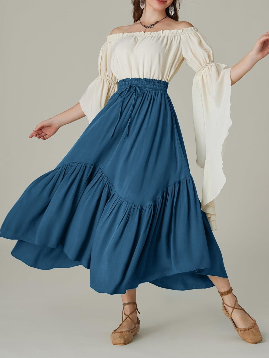 LIZAKOSHT  -  Smocked Waist Band Ruched Layered Skirt