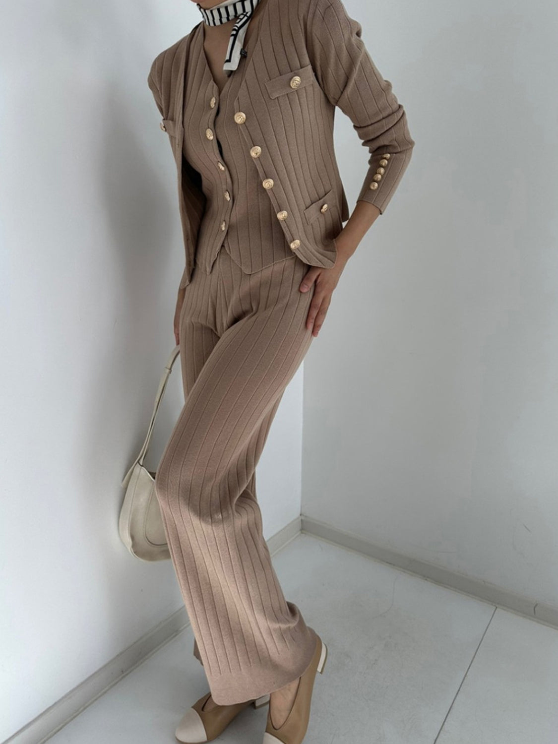LIZAKOSHT  -  V-Neck Tank, Cardigan and Pants Three-Piece Sweater Set
