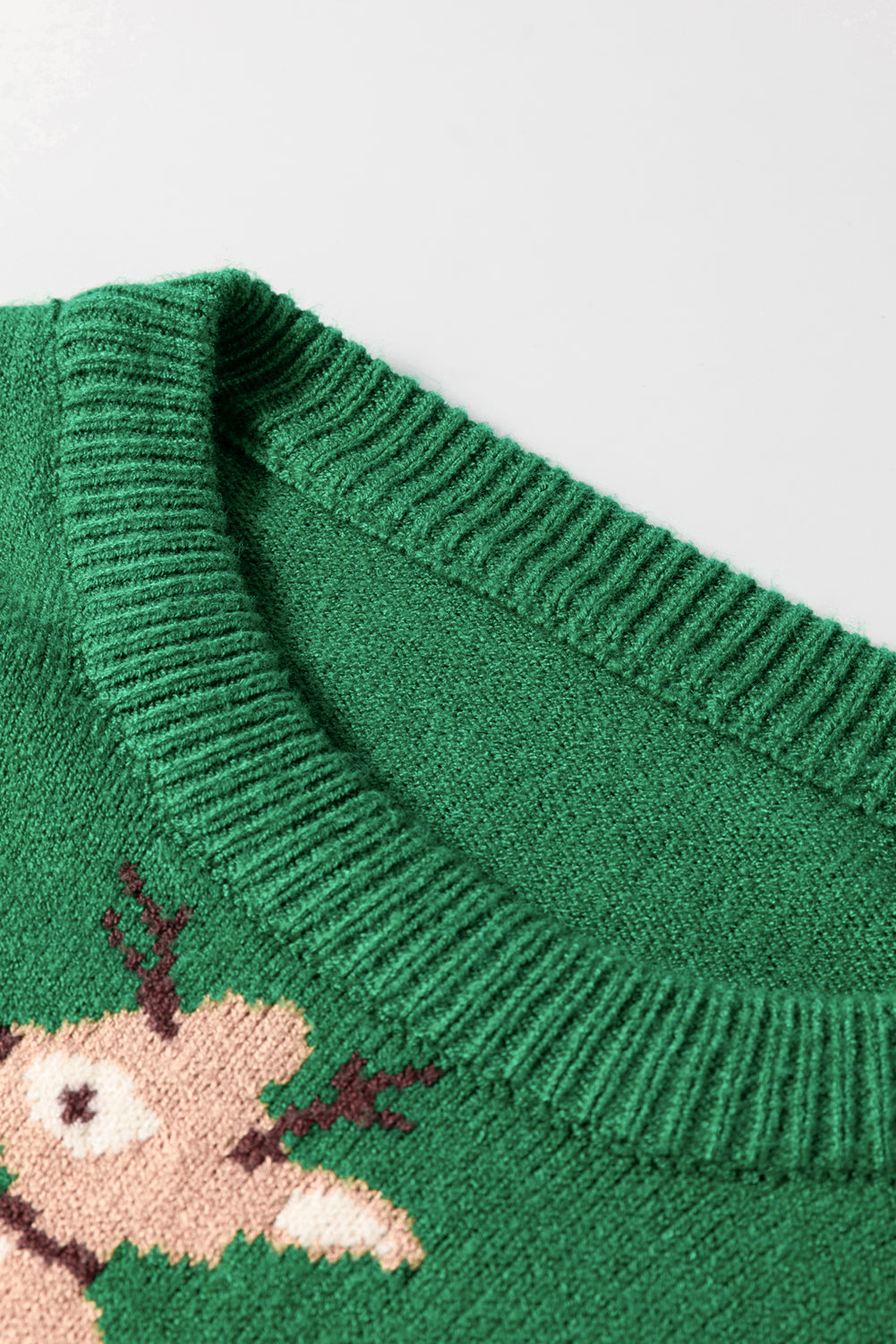 LIZAKOSHT  -  Reindeer Round Neck Drop Shoulder Sweater