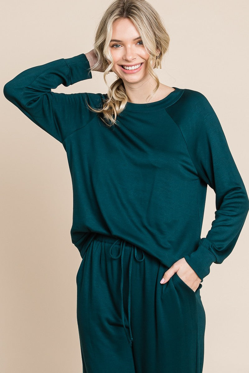LIZAKOSHT  -  Super Lady Round Neck Raglan Sleeve Top and Drawstring Pants Lounge Set