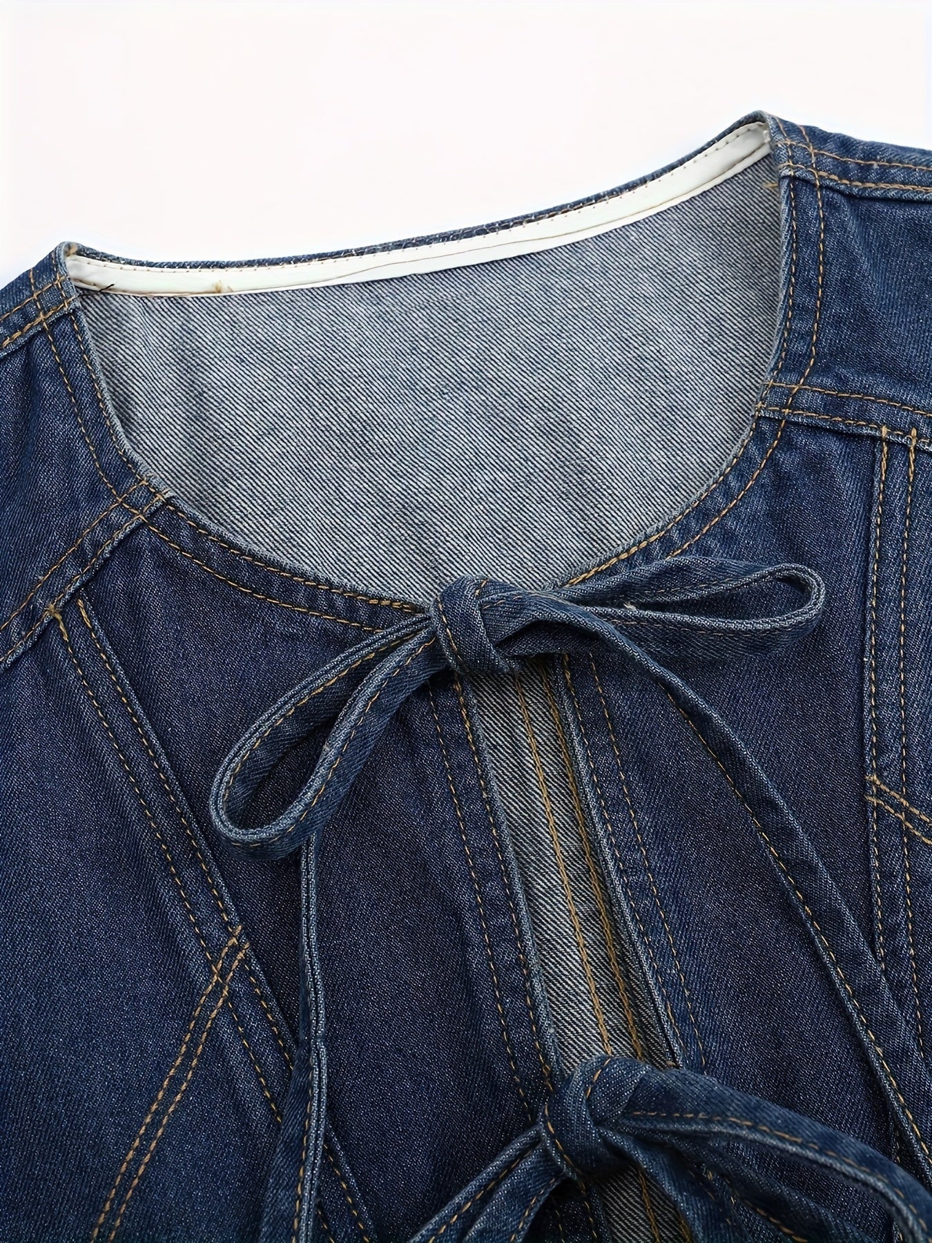 LIZAKOSHT  -  Women's Dark Denim Sleeveless Vest - Casual Spring/Summer Outerwear, Washed Jean Jacket with Adjustable Tie-Front, Functional Pockets, Outdoor Attire | Adjustable Front Tie | Woven Denim Texture