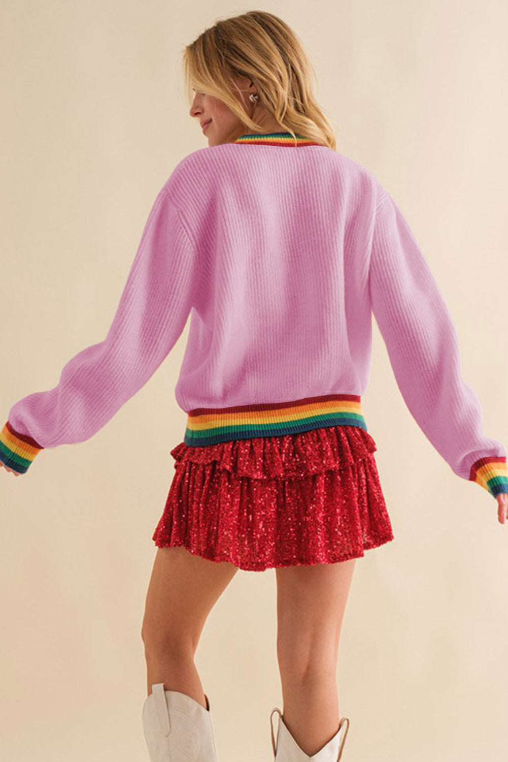 LIZAKOSHT  -  MERRY & BRIGHT Ribbed Round Neck Sweater