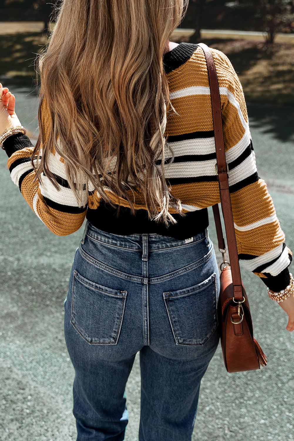 LIZAKOSHT  -  Contrast Stripes V Neck Long Sleeve Sweater