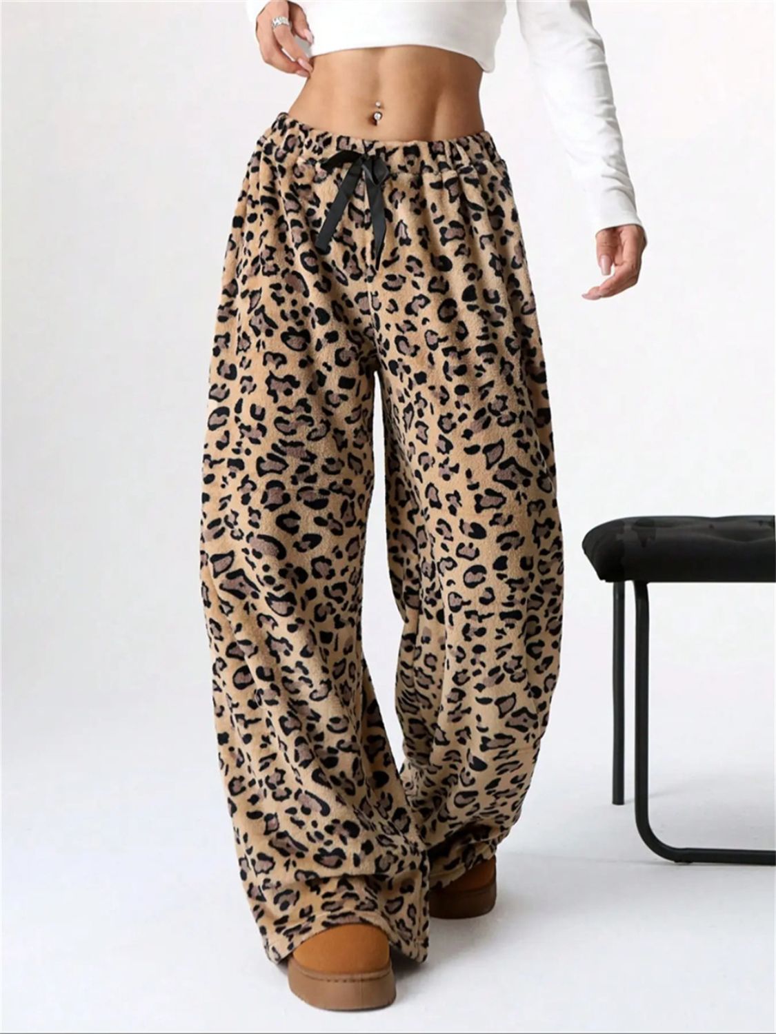 LIZAKOSHT  -  Leopard Wide Leg Plush Pants