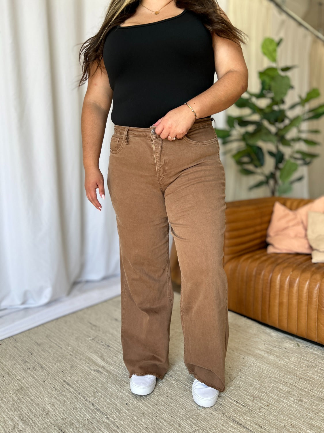 LIZAKOSHT  -  RFM Full Size High Rise Garment Dye Wide Leg Jeans