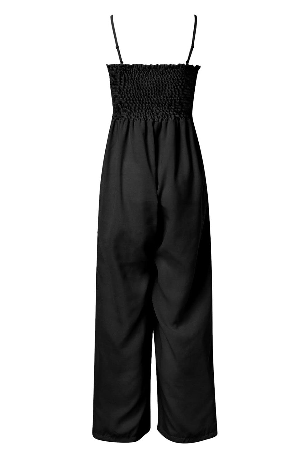 LIZAKOSHT  -  Smocked Spaghetti Strap Wide Leg Jumpsuit