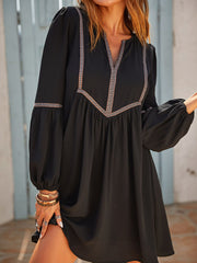 LIZAKOSHT  -  Ruched Notched Long Sleeve Mini Dress