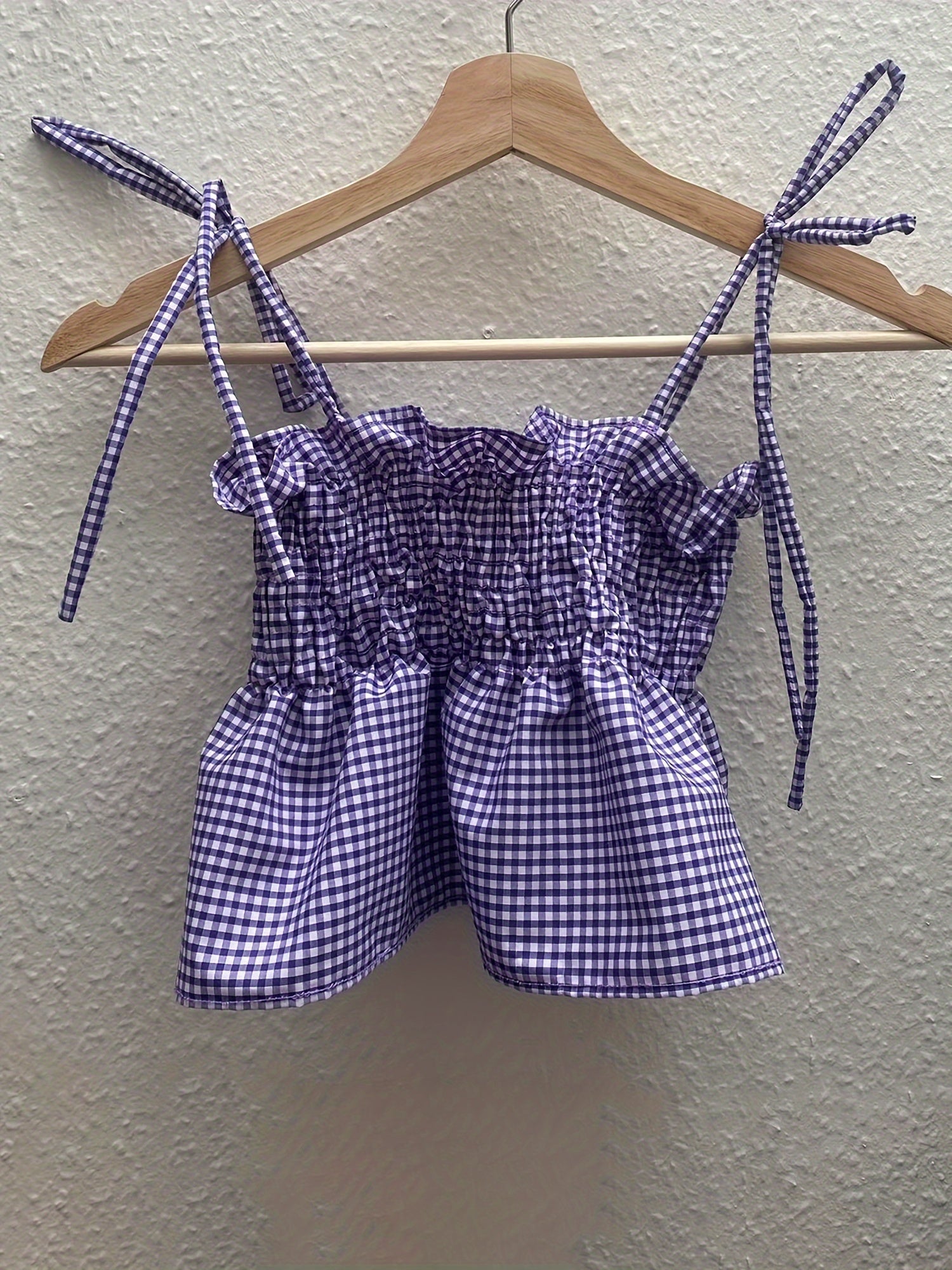LIZAKOSHT  -  Y2K-Inspired Red & White Gingham Print Crop Camisole for Women - Sleeveless Tie-Strap Top with Ruffled Hem, Casual Streetwear & Clubwear, Machine Washable Polyester, Club Fashion Top | Offshoulder Camisole | Pol