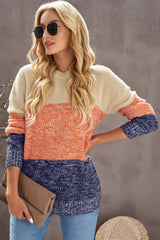 LIZAKOSHT  -  Color Block Round Neck Long Sleeve Sweater