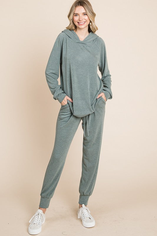LIZAKOSHT  -  Super Lady Full Size Long Sleeve Hoodie and Tied Pants Set