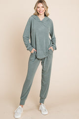 LIZAKOSHT  -  Super Lady Full Size Long Sleeve Hoodie and Tied Pants Set
