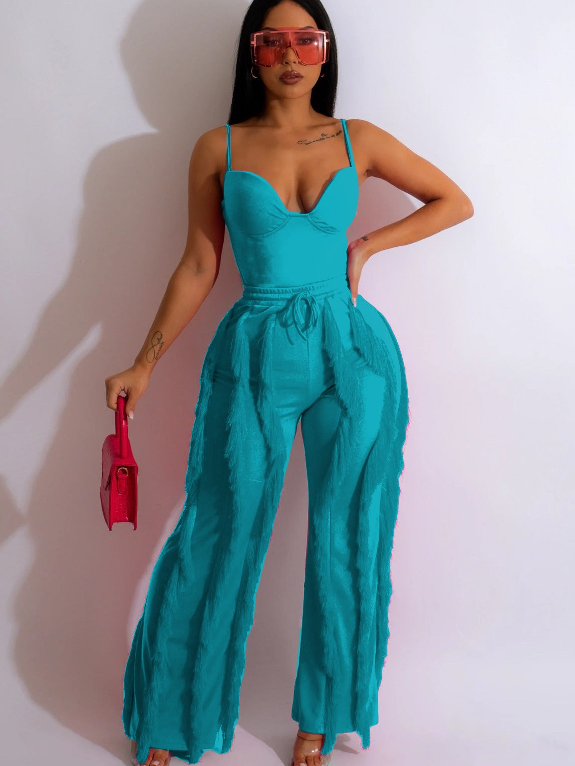 LIZAKOSHT  -  New European and American Women's Clothing Hot Sale Solid Color Tassel Two-piece Suit