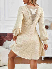 LIZAKOSHT  -  Lace Detail V-Neck Long Sleeve Dress