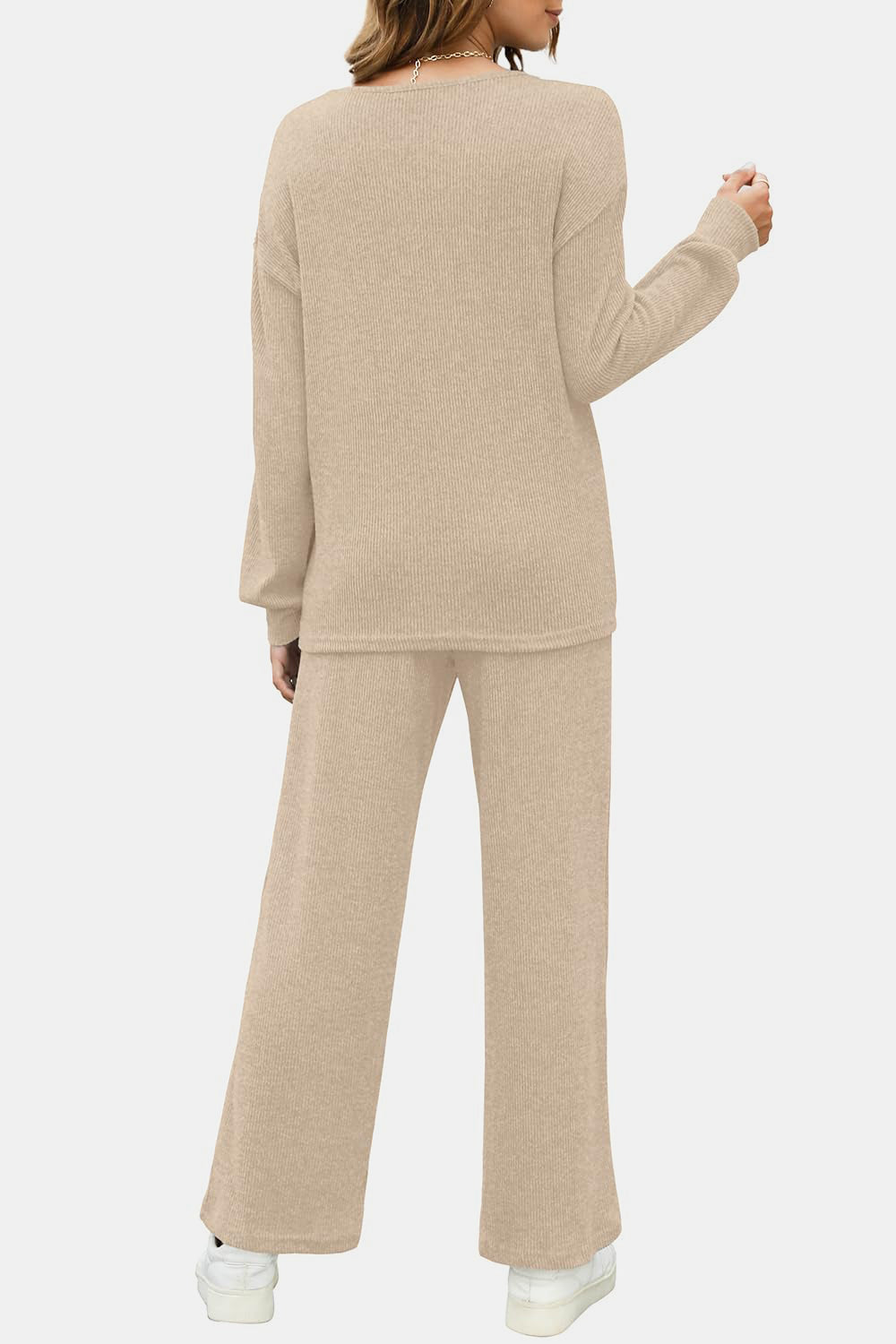 LIZAKOSHT  -  Round Neck Long Sleeve Top and Pants Set