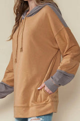 LIZAKOSHT  -  Drawstring Contrast Long Sleeve Hoodie