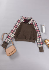 LIZAKOSHT  -  Plaid Half Zip Long Sleeve Sweatshirt