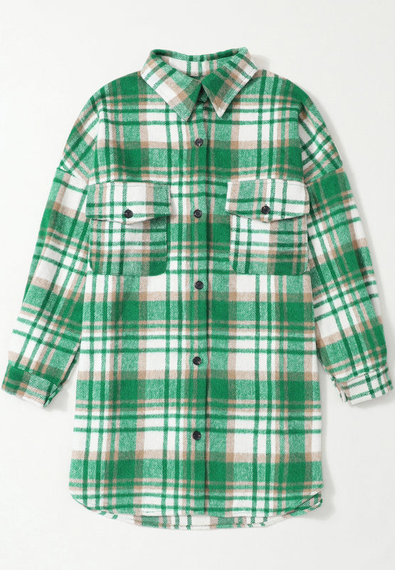 LIZAKOSHT  -  Plaid Flap Pocket Long Sleeve Shacket