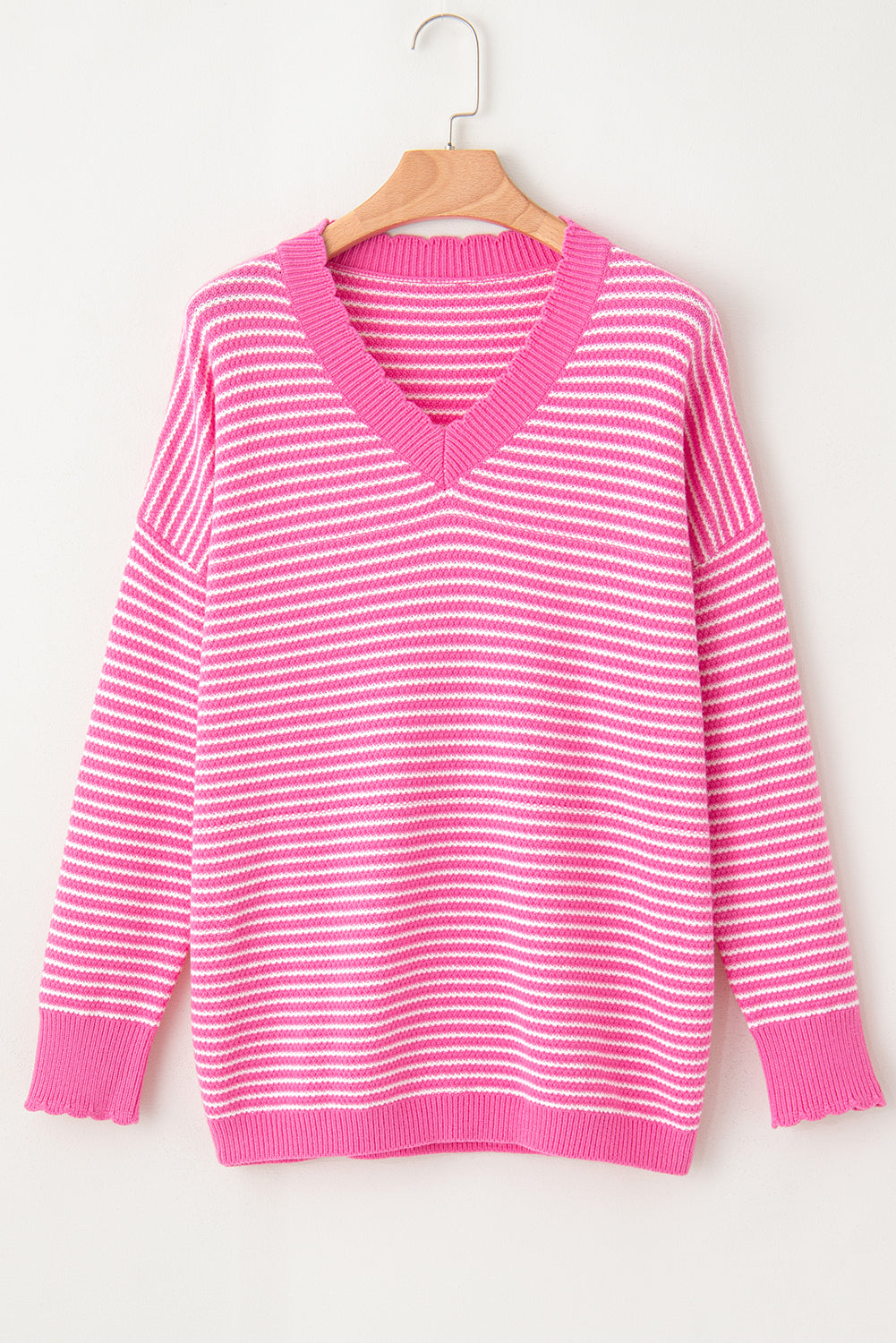 LIZAKOSHT  -  Striped V-Neck Dropped Shoulder Sweater
