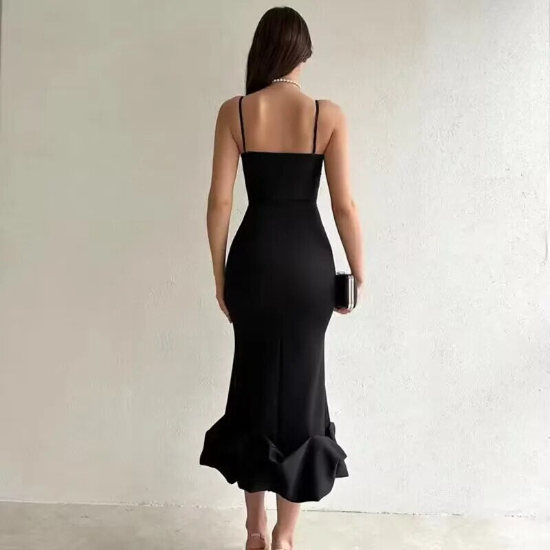 Lizakosht Autumn Women's Hip Wrap Slim Casual Street Shot Lace Panels Show Chest Strap Dress