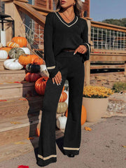 LIZAKOSHT  -  Perfee V-Neck Long Sleeve Top and Pants Set