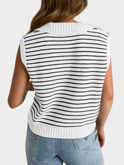 LIZAKOSHT  -  Mandy Collared Neck Striped Sweater Vest