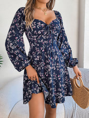 LIZAKOSHT  -  Printed Sweetheart Neck Balloon Sleeve Mini Dress