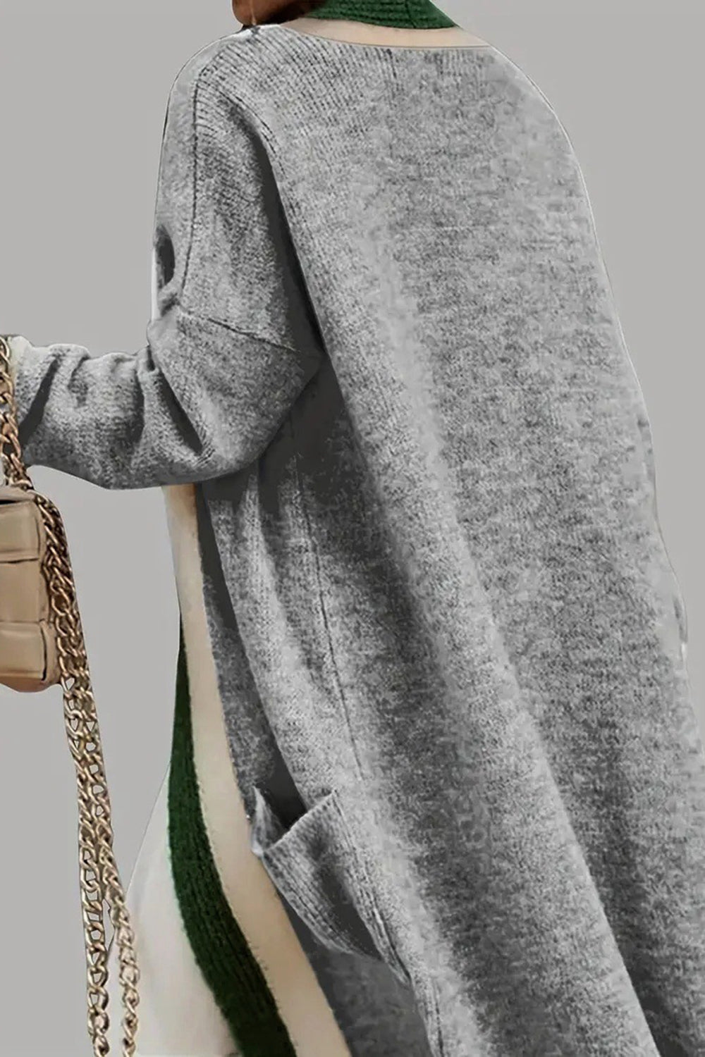 LIZAKOSHT  -  Pocketed Contrast Long Sleeve Hooded Cardigan