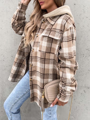 LIZAKOSHT  -  Plaid Button Up Jacket with Removable Hood