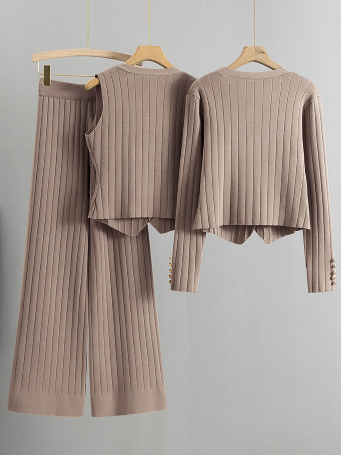 LIZAKOSHT  -  V-Neck Tank, Cardigan and Pants Three-Piece Sweater Set