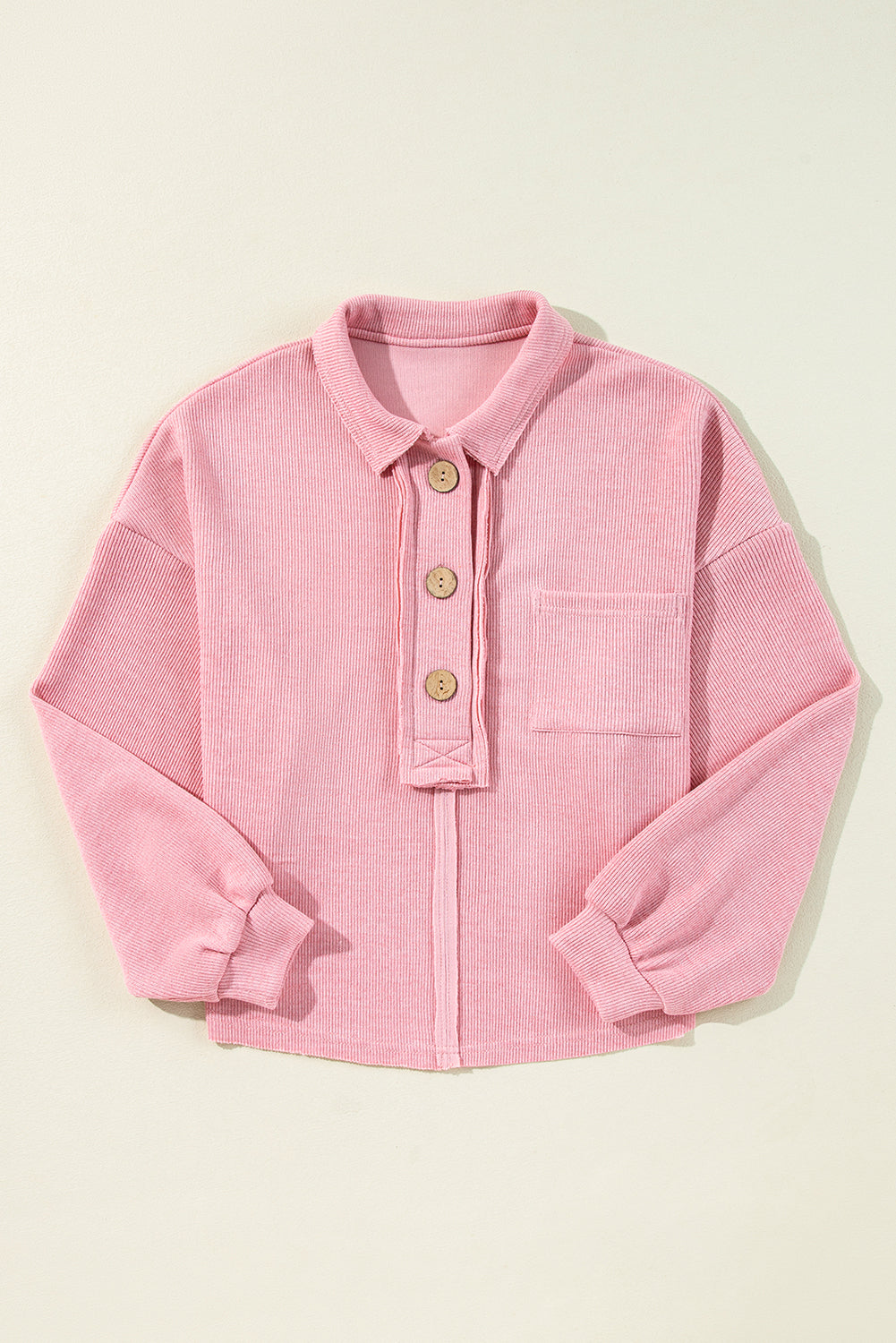LIZAKOSHT  -  Pocketed Half Button Long Sleeve Sweatshirt